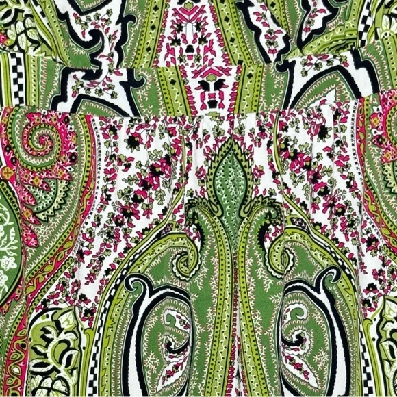 INC International Concepts 1X Shirt Top Green Paisley Cap Short Sleeve V Neck - Picture 2 of 7